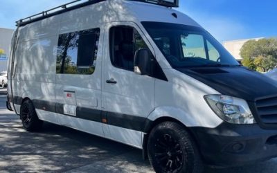 White 2016 Mercedes Benz Sprinter Campervan Motorhome with black rims