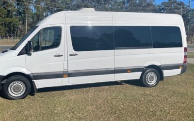 White 2013 Mercedes Benz Sprinter Bus with wheelchair access