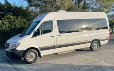 White 2015 Mercedes Benz Sprinter bus van high roof